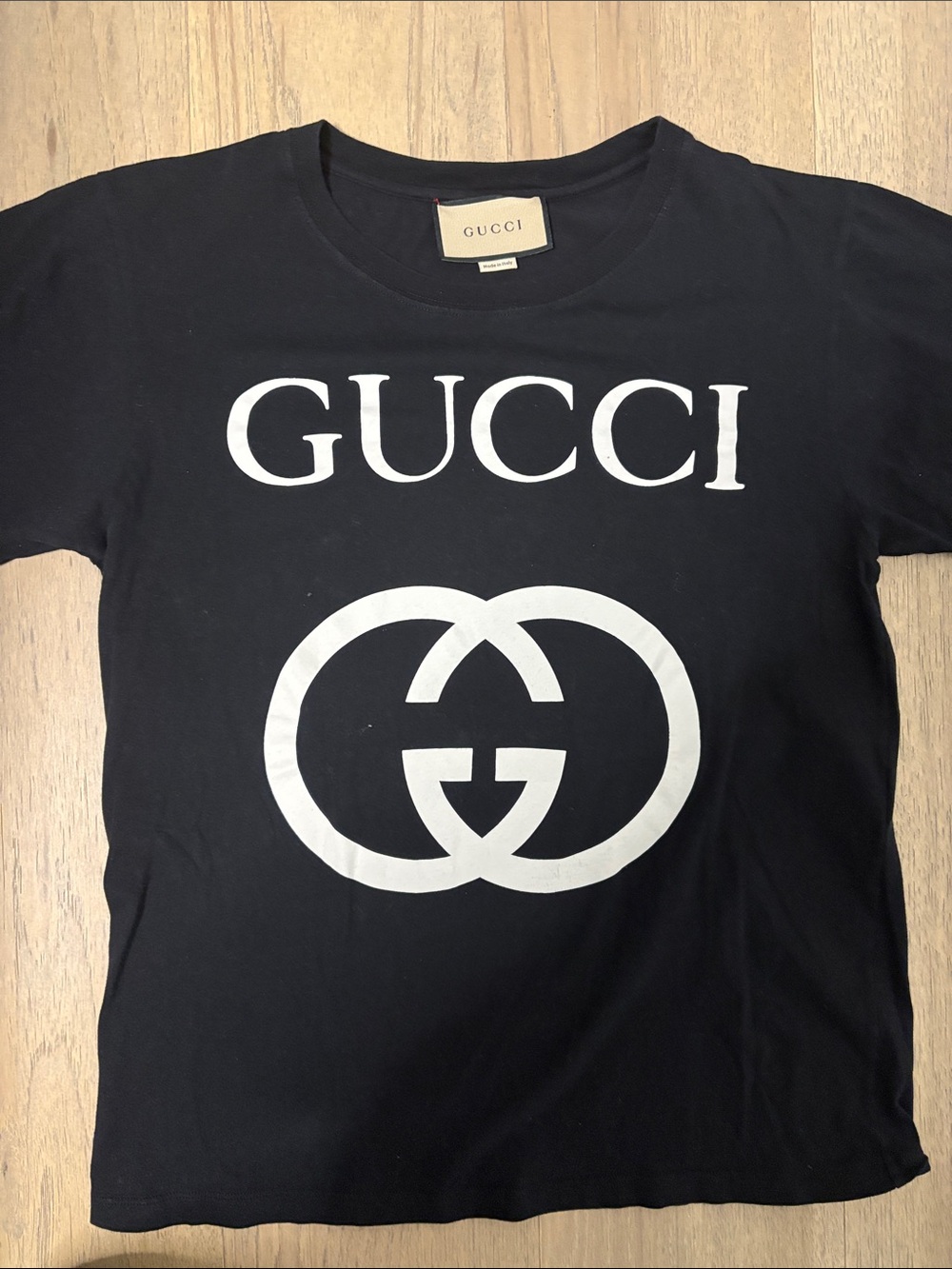 Gucci Black Short-Sleeve Logo Tee with White Graphic